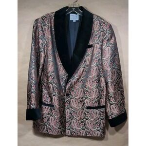 Smoky Joe's Men's Medium Smoking Jacket Paisley Brocade‎ Velvet Cuff Collar